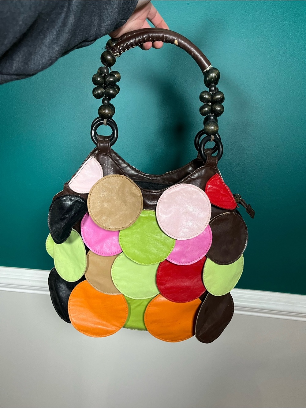Multicolor Circle Patch Leather Shoulder Bag Y2K